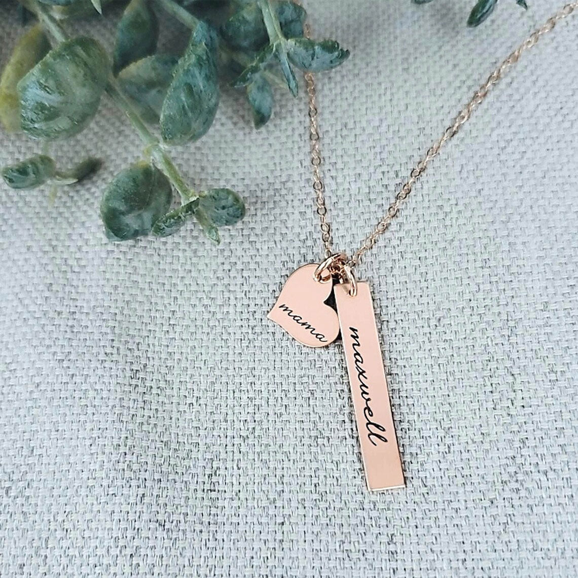 Personalized Bar and Heart Necklace