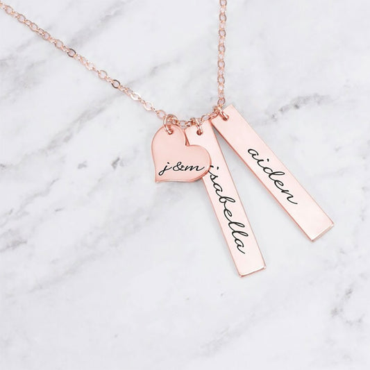 Personalized Bar and Heart Necklace In Rose Gold