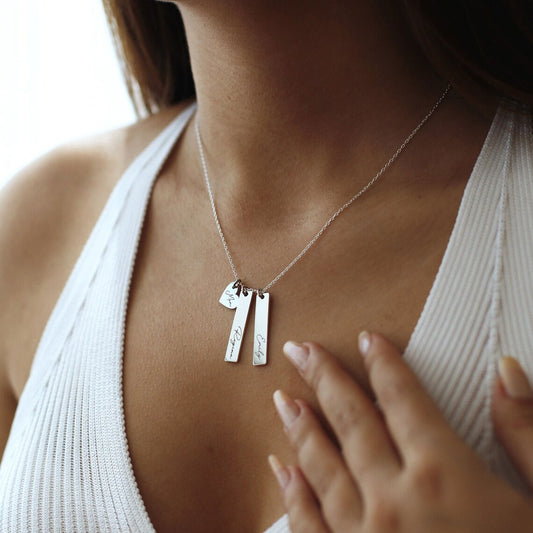 Personalized Bar and Heart Necklace In Silver