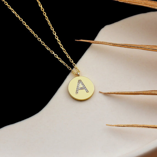 Minimalist Diamond Initial Disc Necklace