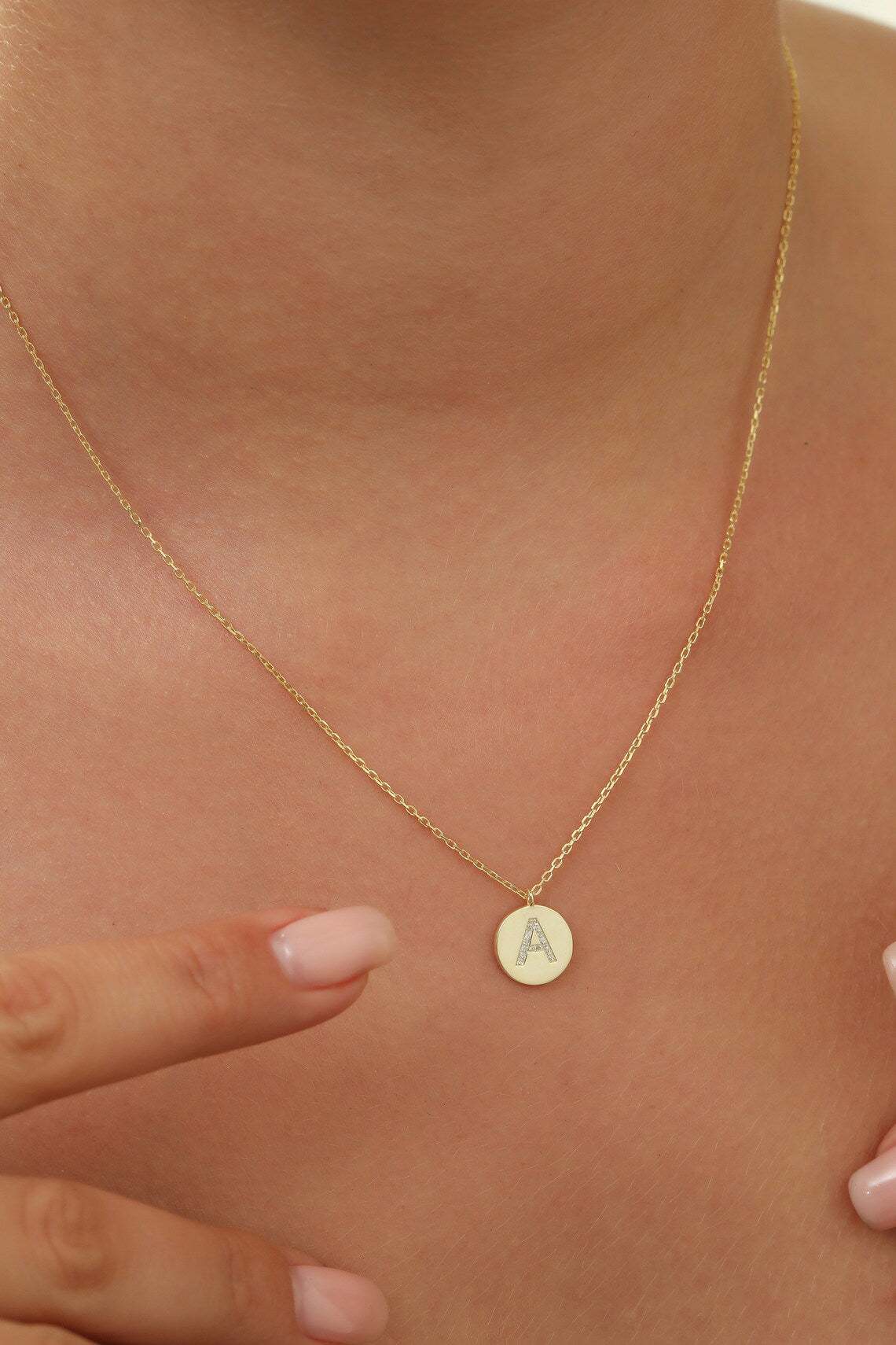 Minimalist Diamond Initial Disc Necklace