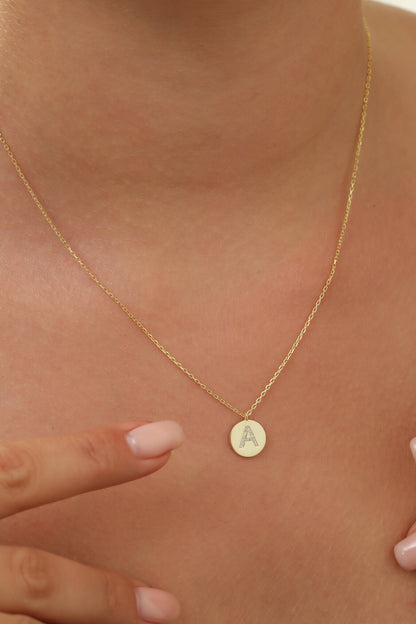 Minimalist Diamond Initial Disc Necklace