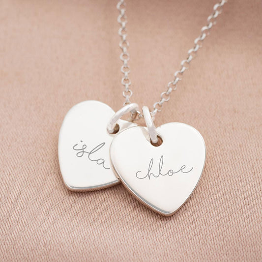 Double Heart Name Necklace In Silver