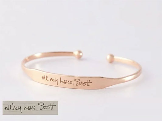 Handwriting Thin Bangle Cuff Bracelet