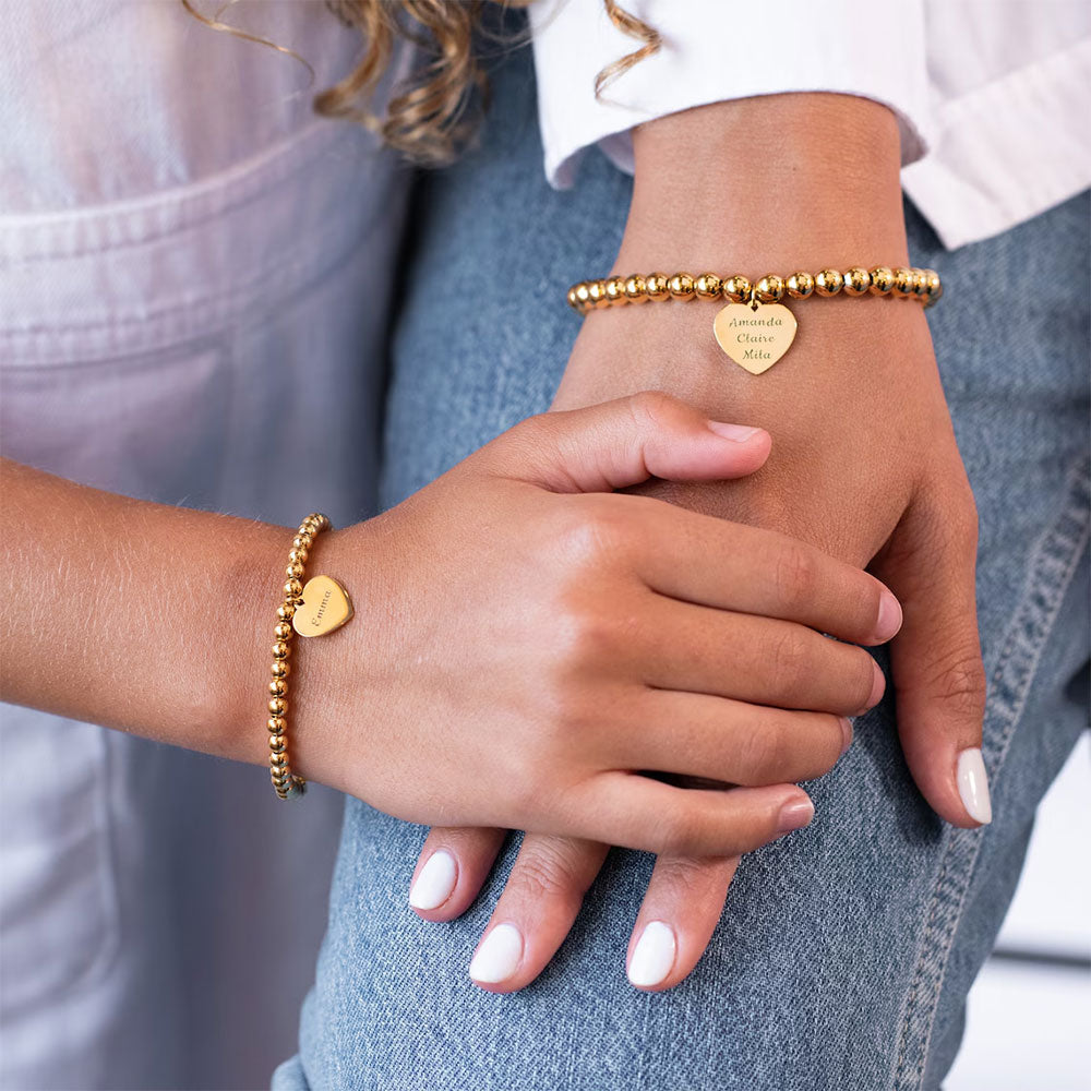 Beaded Bracelet with Heart Pendant in Gold