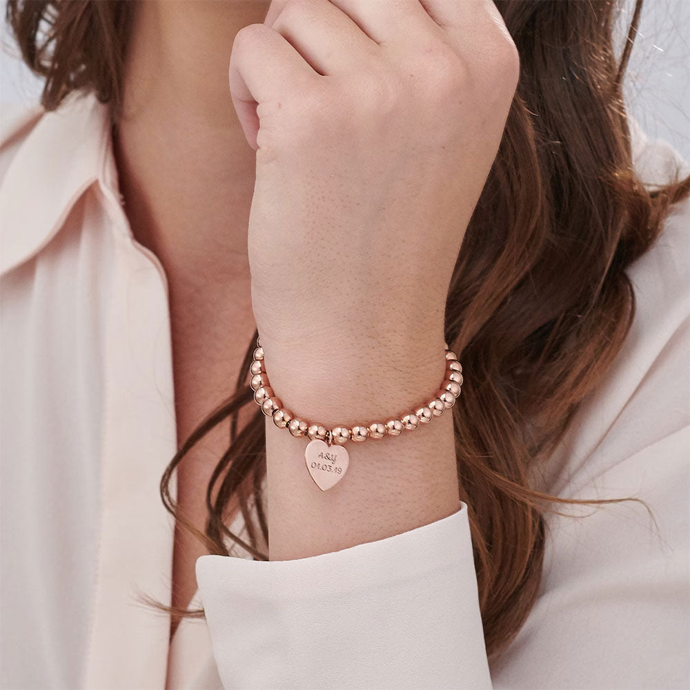 Beaded Bracelet with Heart Pendant in Rose Gold