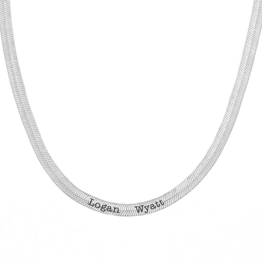 Personalized Herringbone Chain Necklace In Silver