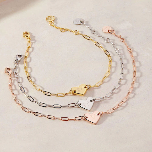 Initial Paperclip Heart Bracelet