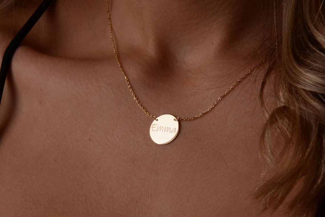 Minimal Personalized Small Disc Necklace in Gold