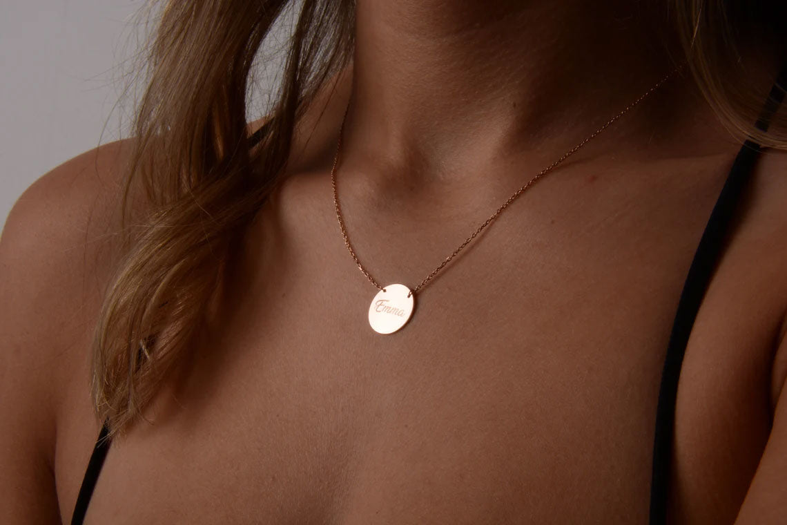 Minimal Personalized Small Disc Necklace in Gold