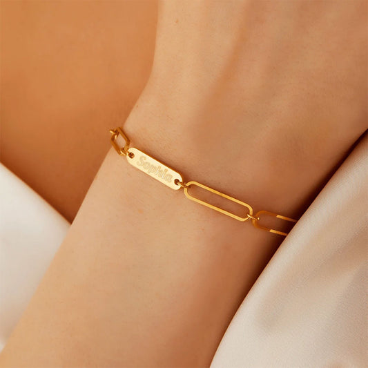 Personalized Paperclip Bar Bracelet