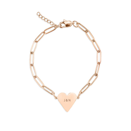 Paperclip Chain Heart Bracelet in Rose Gold