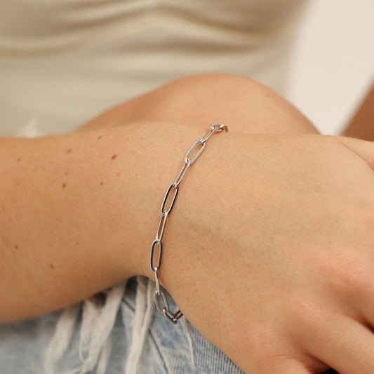 Paperclip Chain Bracelet In Silver