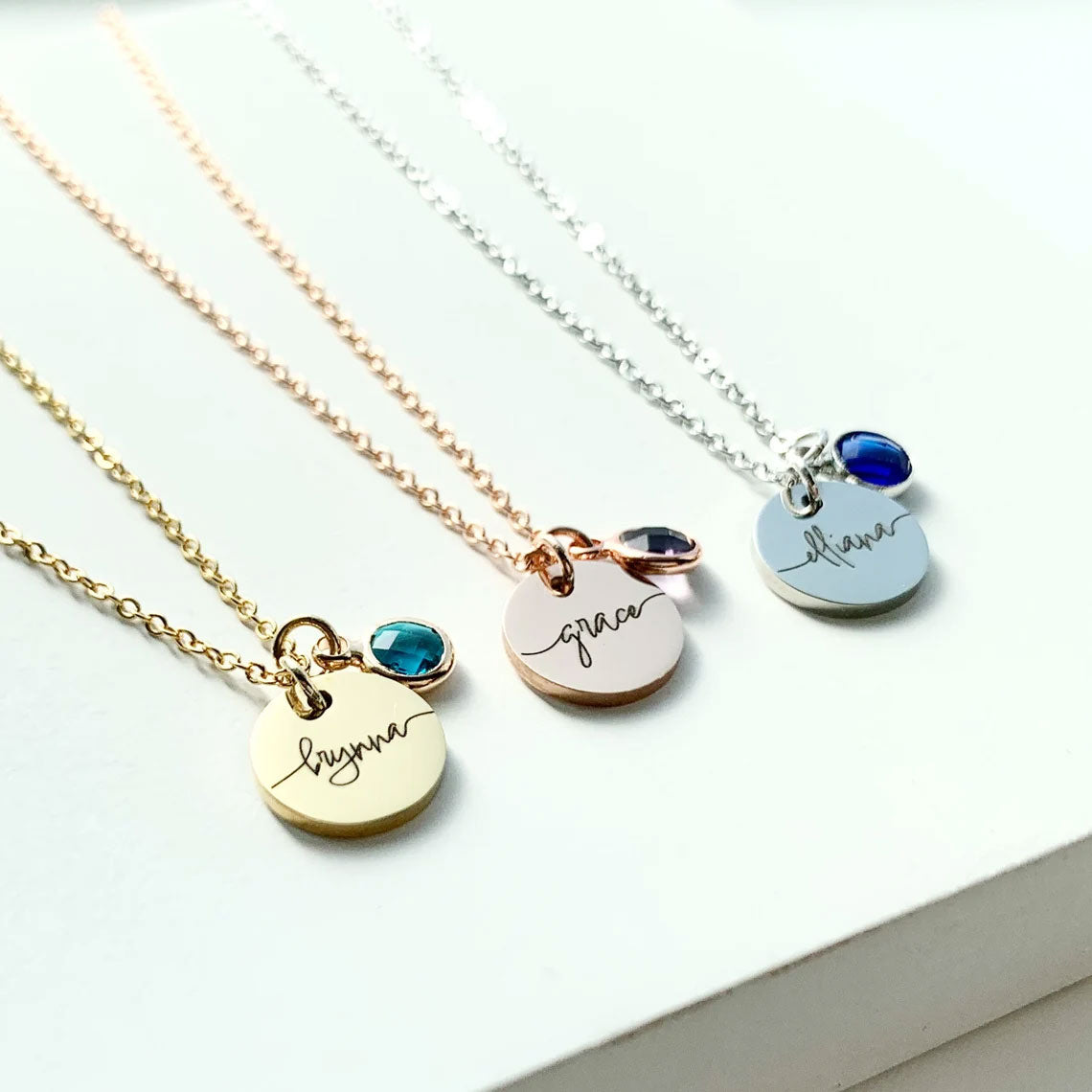 Personalized Disc with Birthstone Necklace In Rose Gold