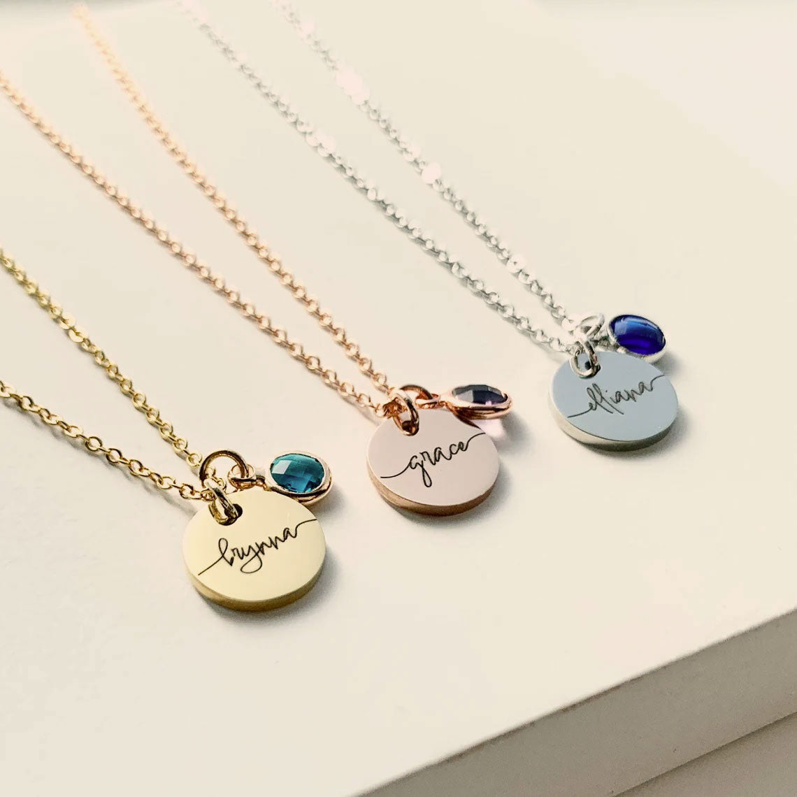 Personalized Disc with Birthstone Necklace