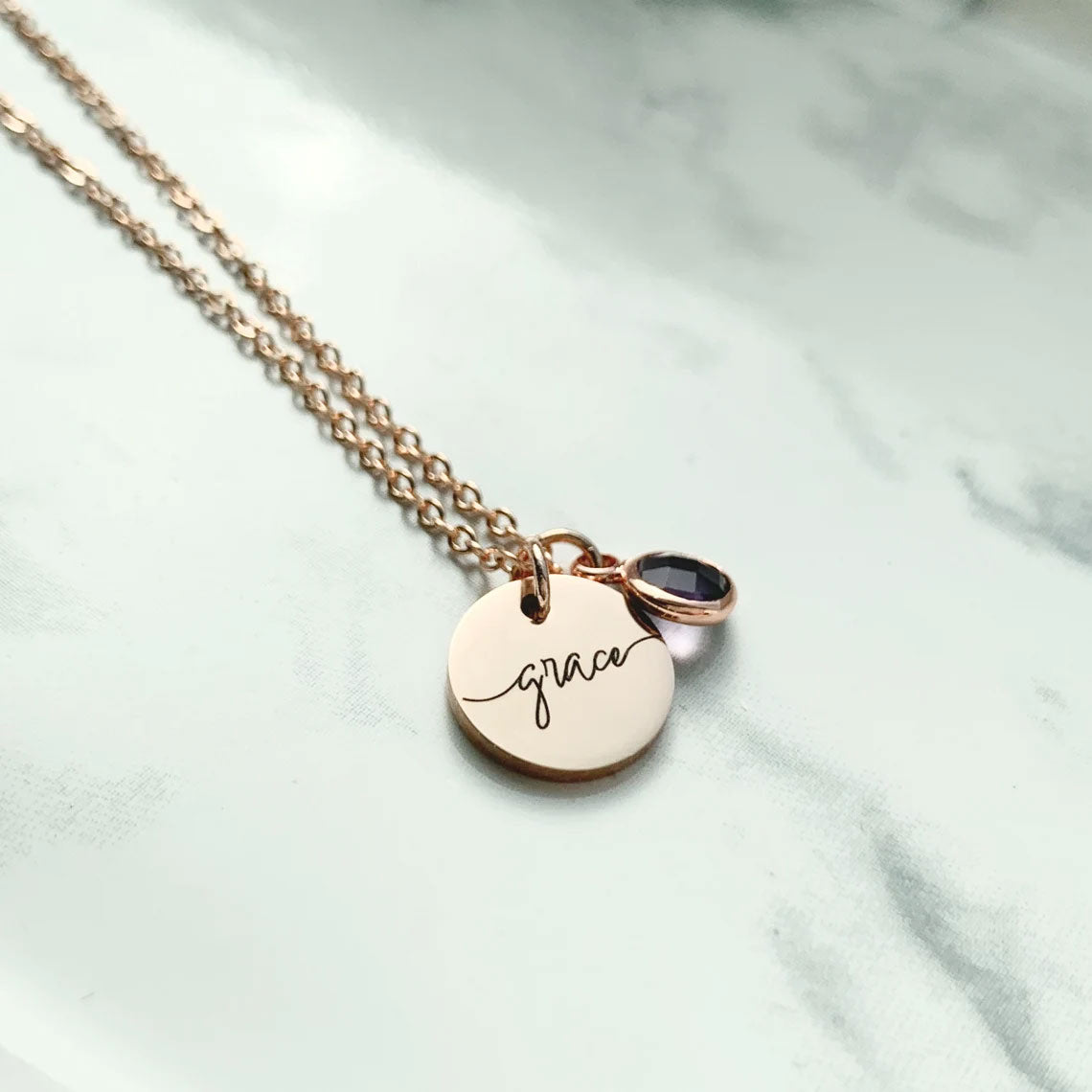 Personalized Disc with Birthstone Necklace