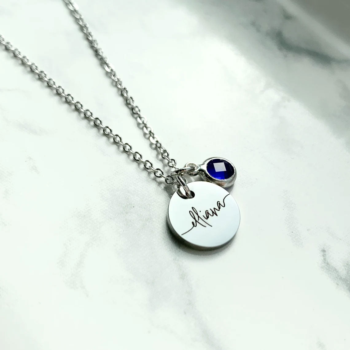 Personalized Disc with Birthstone Necklace