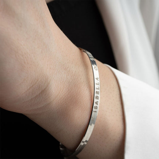 Personalized Herringbone Chain Bracelet In Silver