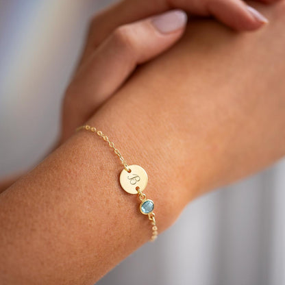 Personalized Initial Disc and Birthstone Bracelet