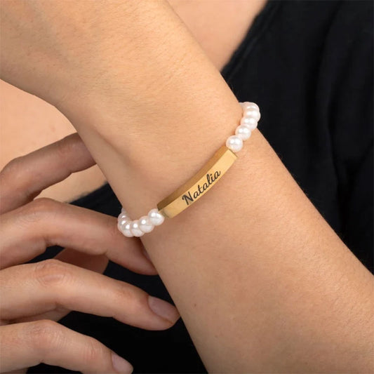 Gold Bar Personalized Pearl Bracelet