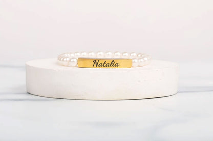 Gold Bar Personalized Pearl Bracelet