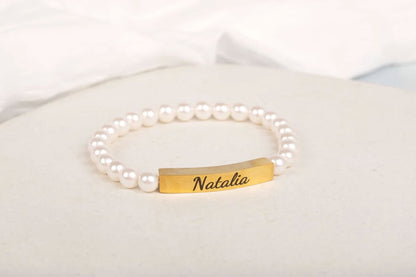Gold Bar Personalized Pearl Bracelet