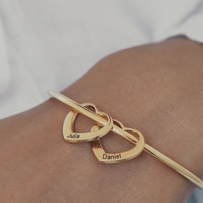 Bangle Bracelet with Heart Pendants in Gold