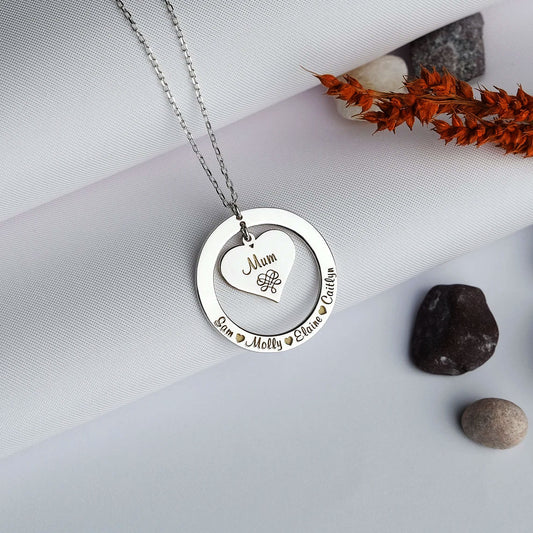 Personalized Protected Heart Name Necklace In Silver