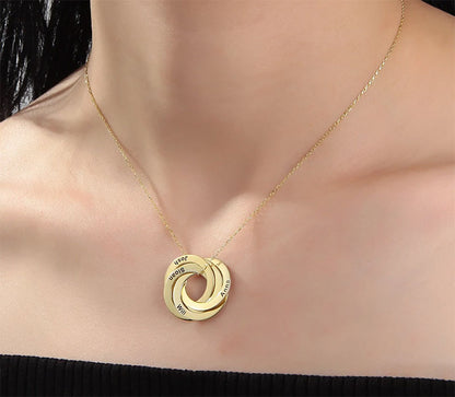 Interlocking Russian Rings Necklace in Gold