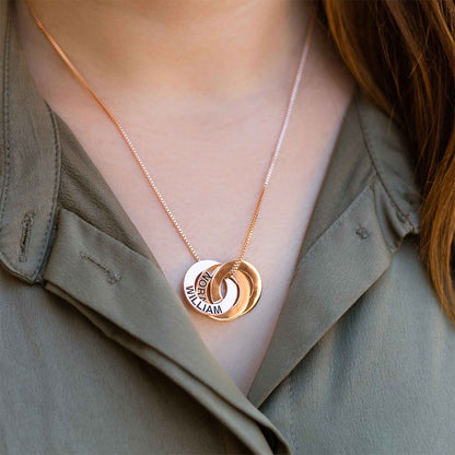 Interlocking Russian Rings Necklace in Rose Gold